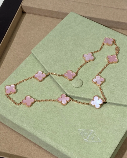 [Stellar Jewelry Jewellery] Pink Necklace with Ten Clover Designs
