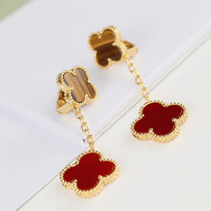 [Stellar Jewelry]CLOVER  2 MOTIF  TIGER EYE CARNELIAN EARRINGS
