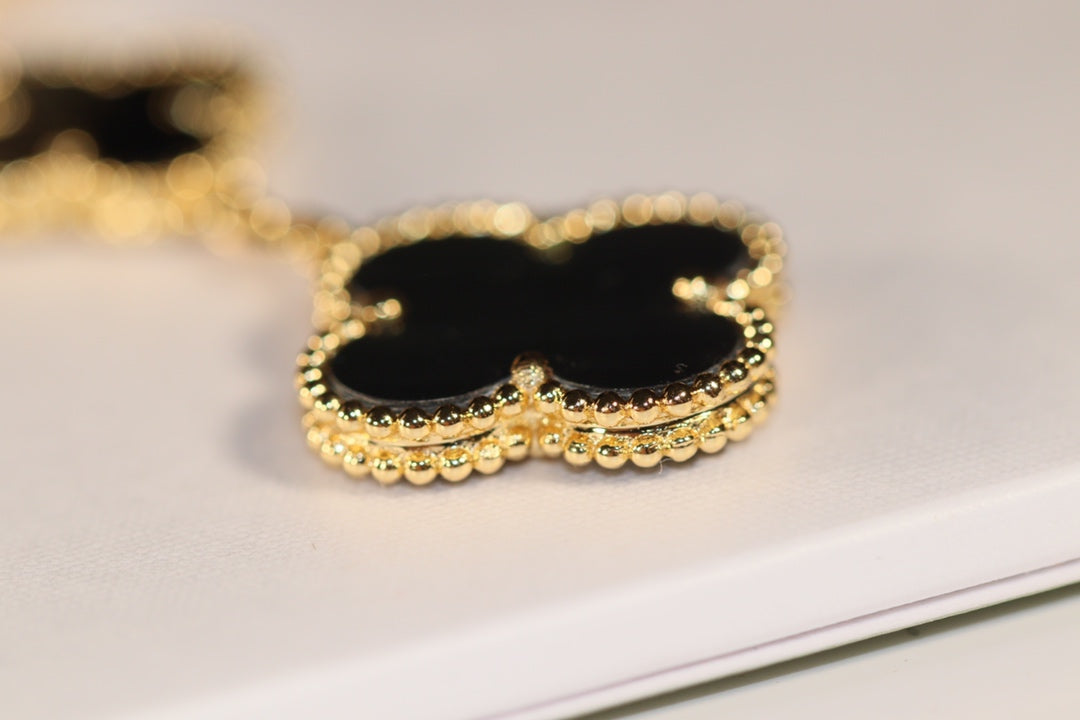 [Stellar Jewelry]CLOVER EARRINGS GOLD ONYX MOP 3 MOTIF