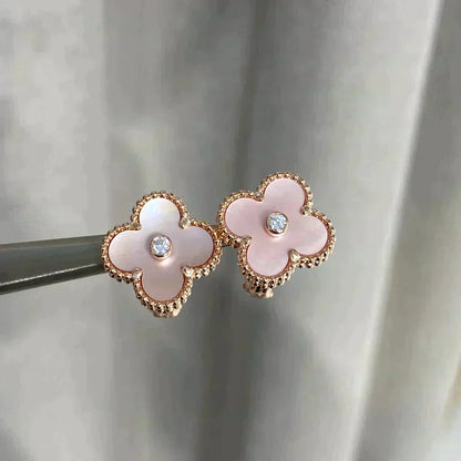 [Stellar Jewelry]CLOVER MEDIUM 1 MOTIFS  PINK MOP DIAMOND EARRINGS