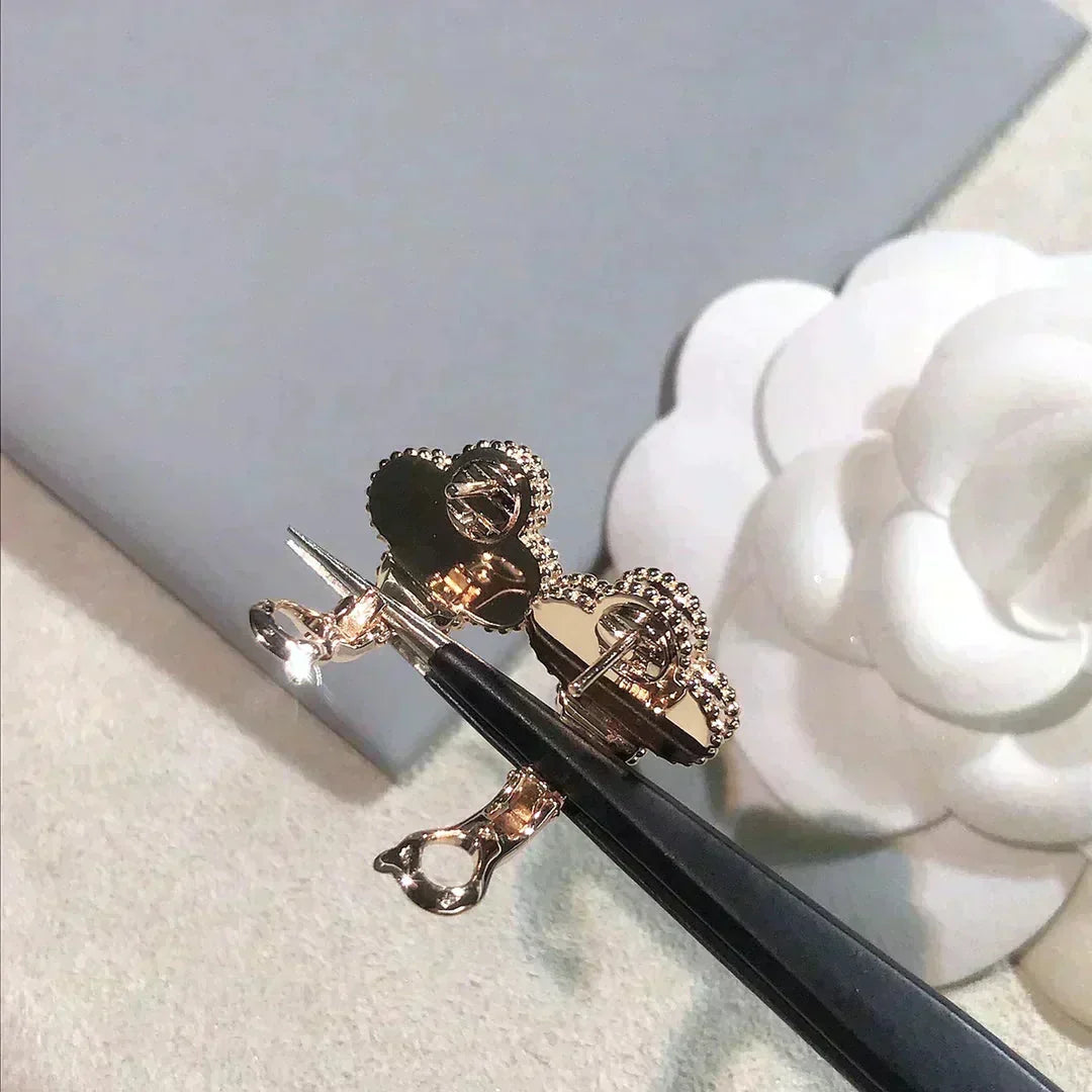 [Stellar Jewelry]CLOVER MEDIUM 1 MOTIFS  PINK MOP DIAMOND EARRINGS