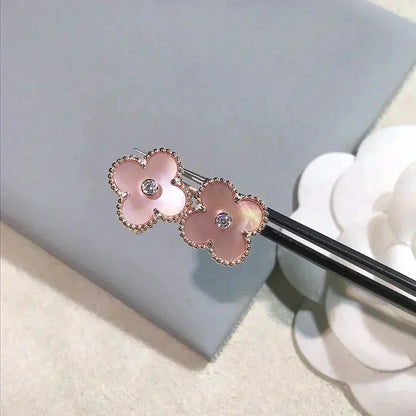[Stellar Jewelry]CLOVER MEDIUM 1 MOTIFS  PINK MOP DIAMOND EARRINGS