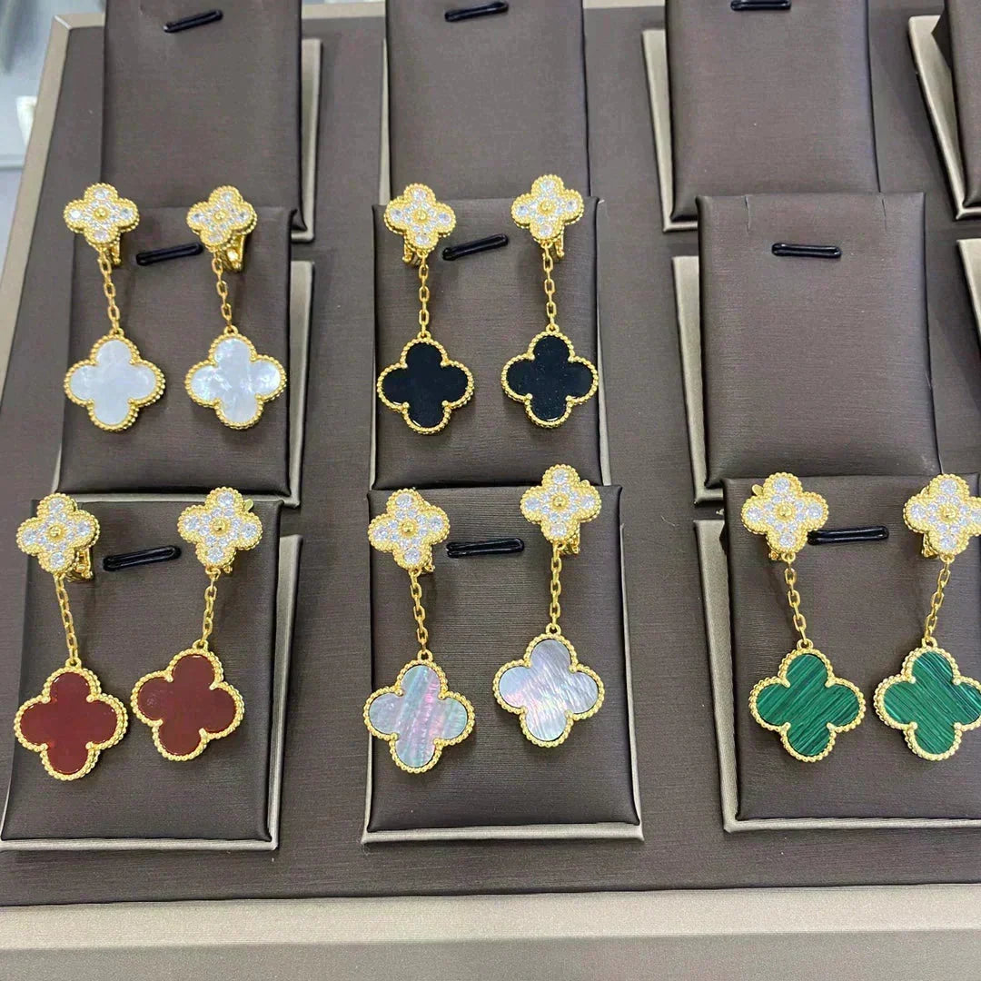 [Stellar Jewelry]CLOVER  2 MOTIFS  DIAMOND  EARRINGS (MULTIPLE CHOICESç´