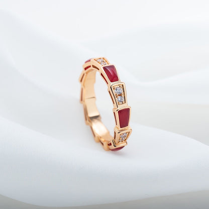 [Stellar Jewelry]SERPENTI RING PINK GOLD CARNELIAN DIAMOND 3MM