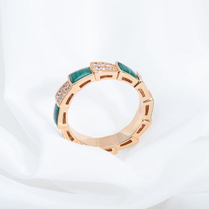 [Stellar Jewelry]SERPENTI RING PINK GOLD MALACHITE DIAMOND PAVED 4MM