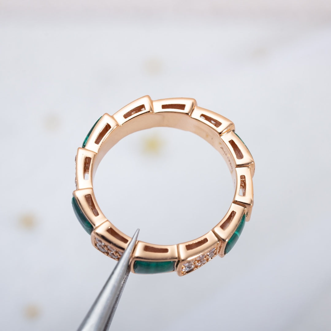 [Stellar Jewelry]SERPENTI RING PINK GOLD MALACHITE DIAMOND PAVED 4MM