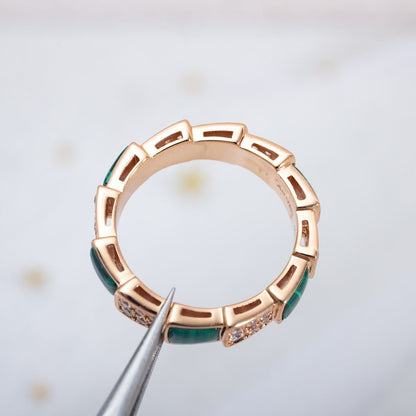[Stellar Jewelry]SERPENTI RING PINK GOLD MALACHITE DIAMOND PAVED 4MM