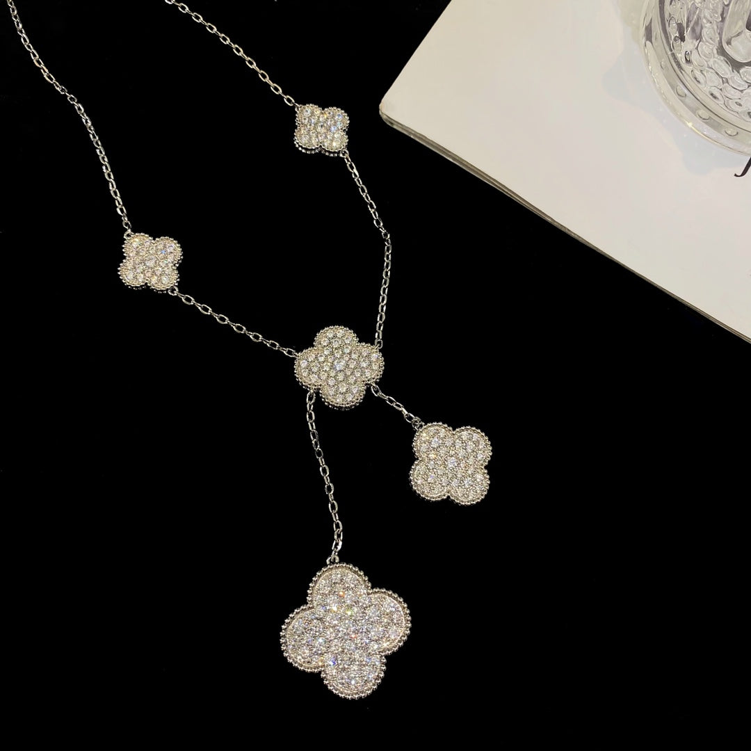 [Stellar Jewelry]CLOVER 5 MOTIFS SILVER DIAMONDS NECKLACE