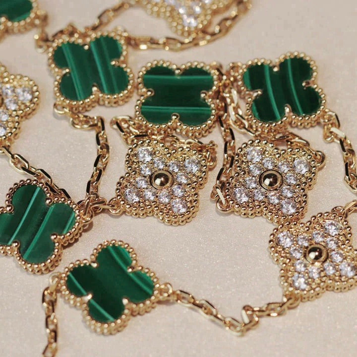 [Stellar Jewelry]CLOVER 20 MOTIFS MALACHITE DIAMOND NECKLACE
