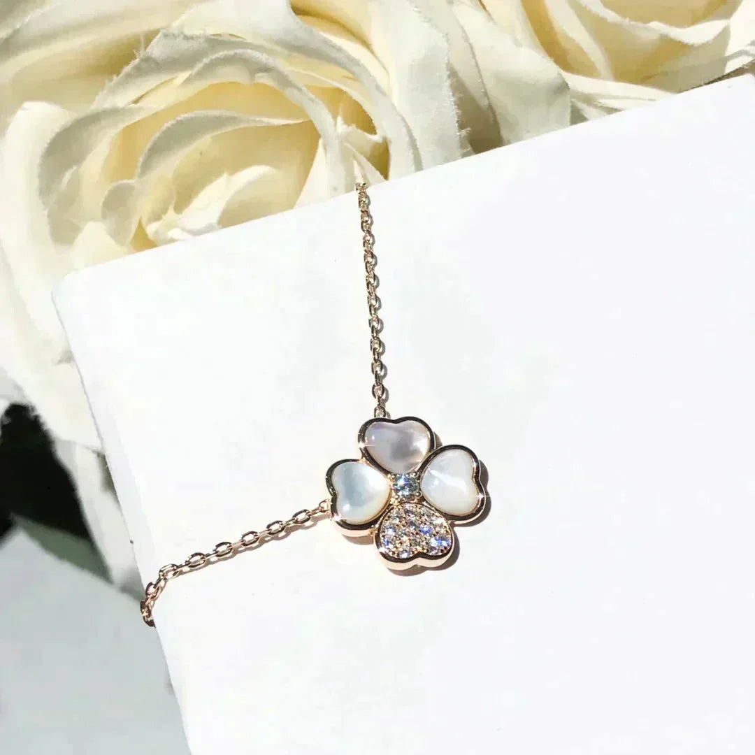 [Stellar Jewelry]CLOVER MOP DIAMOND ROSE GOLD NECKLACE