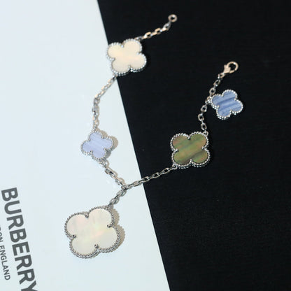 [Stellar Jewelry]CLOVER BRACELET 5 MOTIFS MOP CHALCEDONY SILVER