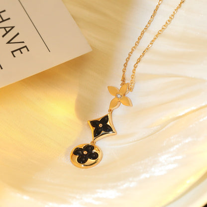[Stellar Jewelry]STAR AND SUN ONYX PINK GOLD NECKLACE