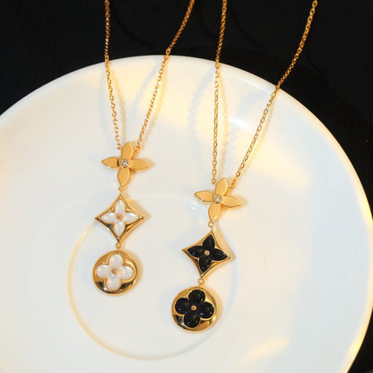 [Stellar Jewelry]STAR AND SUN ONYX PINK GOLD NECKLACE