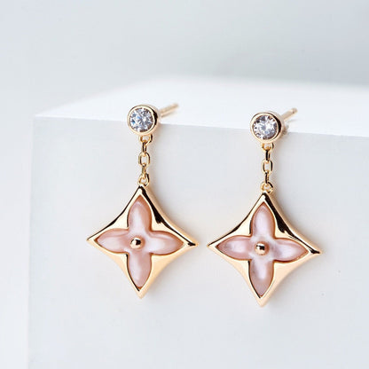 [Stellar Jewelry]DOUBLE STAR PINK GOLD MOP DROP EARRINGS