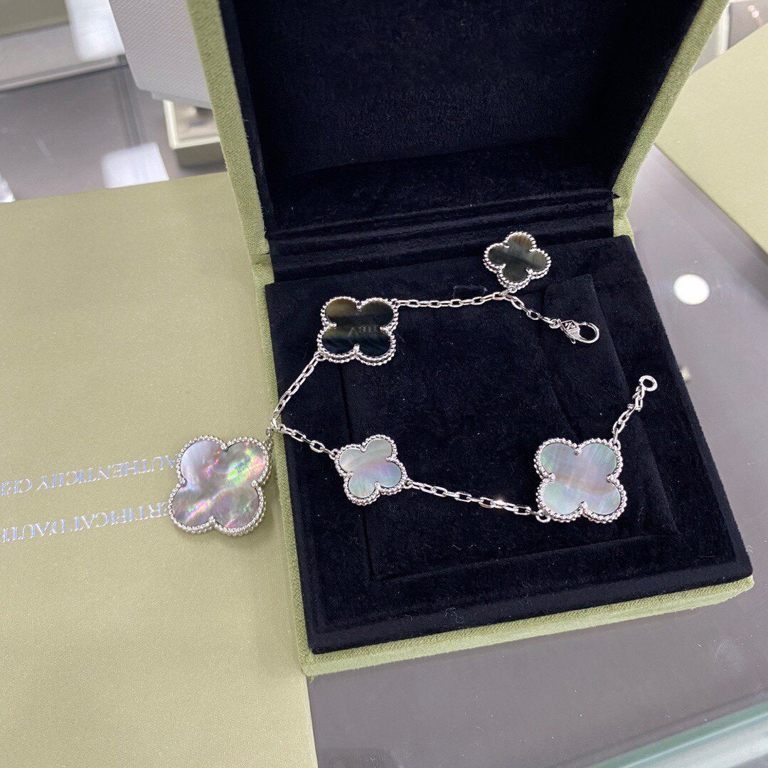 [Stellar Jewelry]CLOVER 5 MOTIFS SIVLER DARK MOP BRACELET