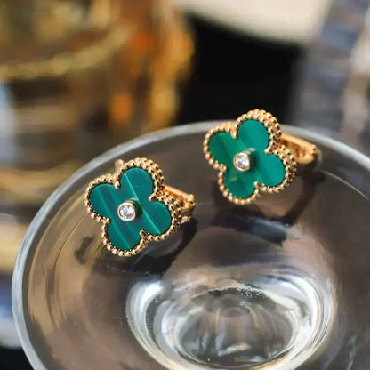 [Stellar Jewelry]CLOVER MEDIUM 1 MOTIFS MALACHITE DIAMOND EARRINGS