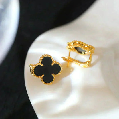 [Stellar Jewelry]CLOVER MEDIUM 1 MOTIFS  ONYX STUD EARRINGS