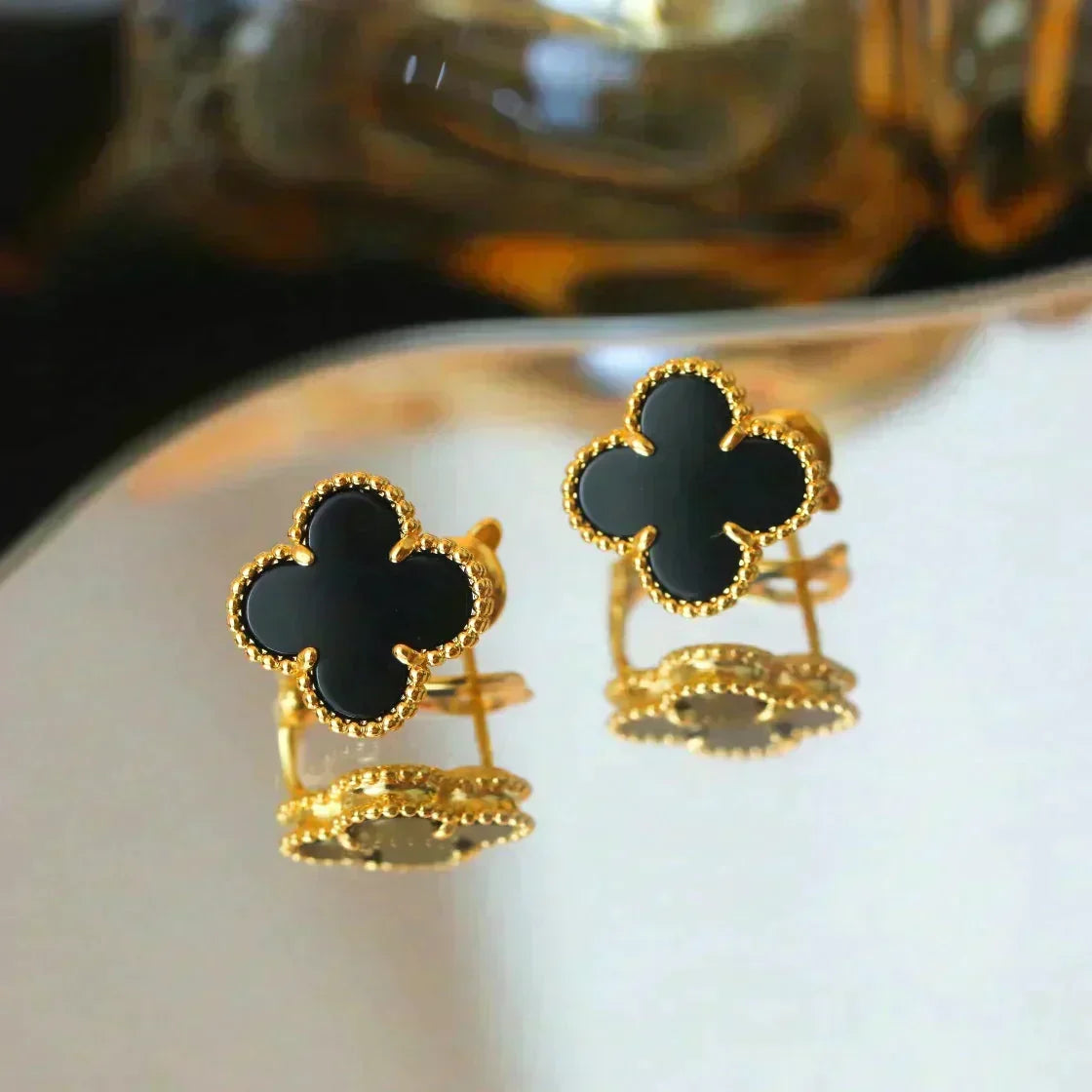 [Stellar Jewelry]CLOVER MEDIUM 1 MOTIFS  ONYX STUD EARRINGS