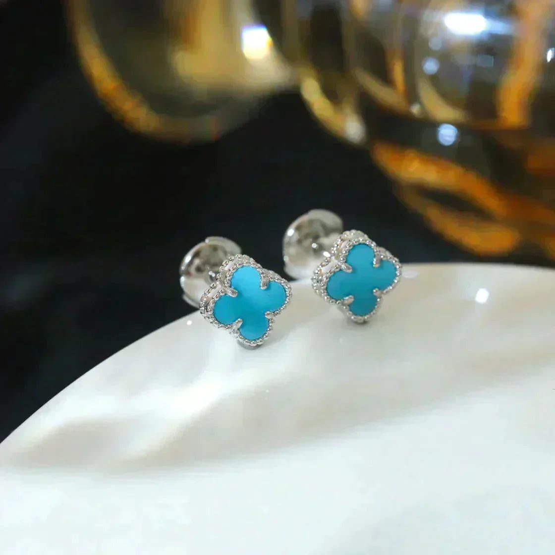 [Stellar Jewelry]CLOVER MINI 9.5MM ONYX STUD EARRINGS SILVER