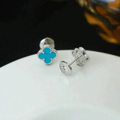 [Stellar Jewelry]CLOVER MINI 9.5MM ONYX STUD EARRINGS SILVER