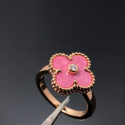 [Stellar Jewelry]CLOVER RHODONITE ROSE GOLD RING