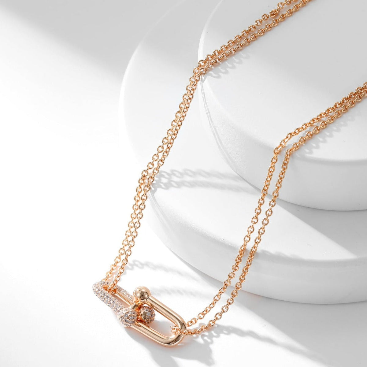 [Stellar jewels]HARDWEAR DIAMOND PEDANT DOUBLE CHAIN NECKLACE