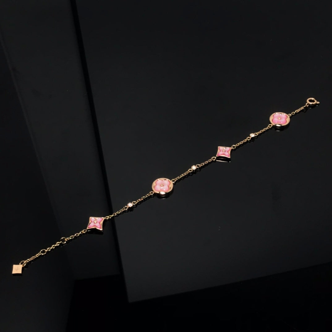 [Stellar Jewelry]STAR AND SUN 4 MOTIF PINK MOP PINK GOLD BRACELET