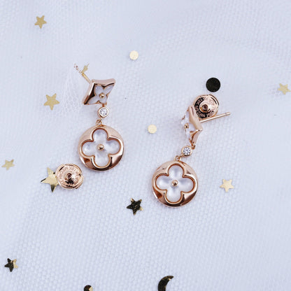 [Stellar Jewelry]STAR AND SUN PINK GOLD MOP DROP EARRINGS