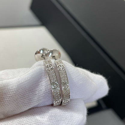[Stellar Jewelry]LOVE DIAMOND SILVER HOOP EARRINGS