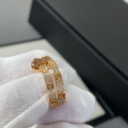 [Stellar Jewelry]LOVE DIAMOND PINK GOLD HOOP EARRINGS