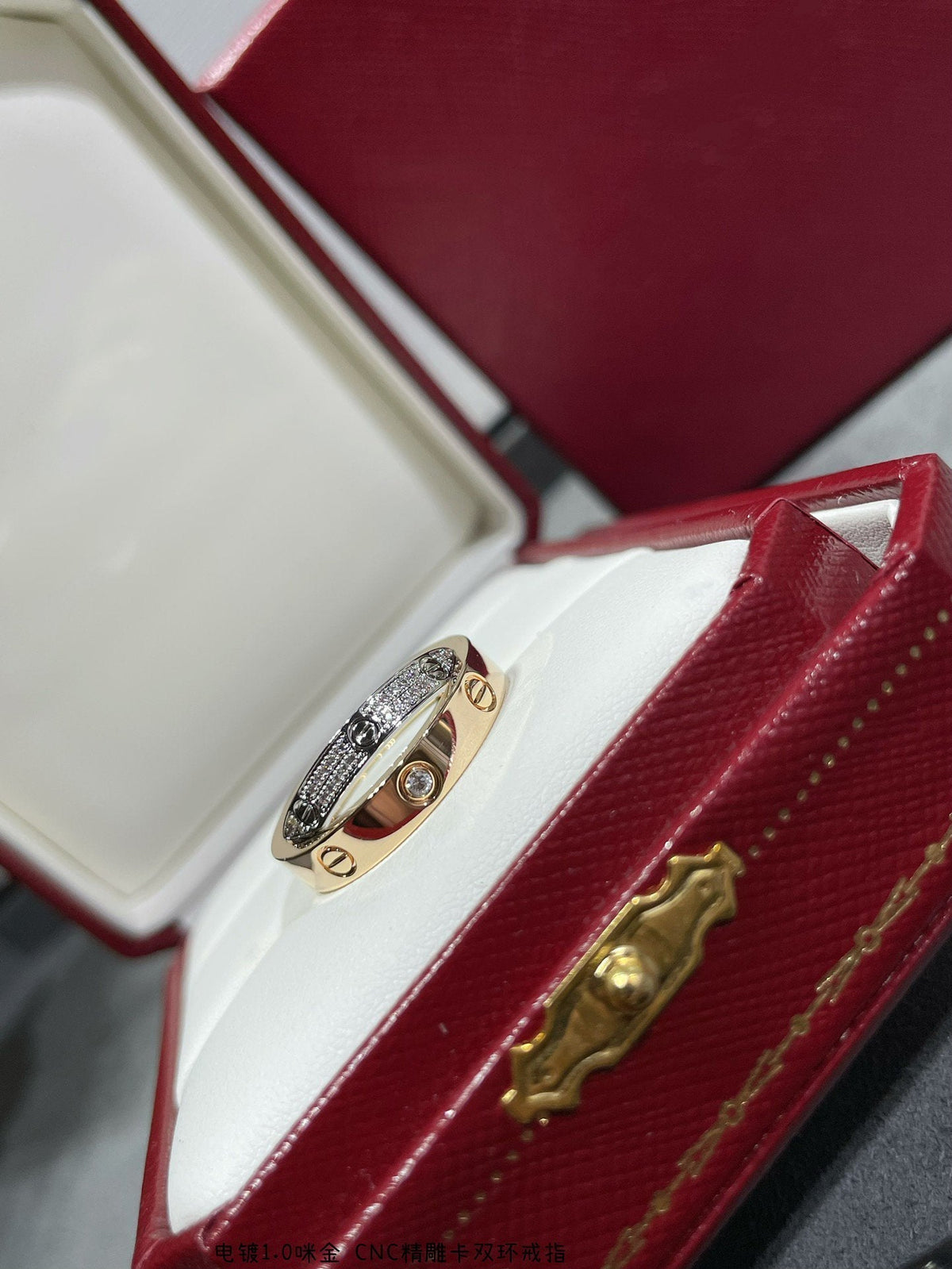 [Stellar Jewelry]LOVE PINK GOLD SILVER DIAMOND DOUBLE RING