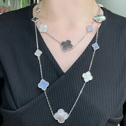 [Stellar Jewelry]CLOVER 16 MOTIF CHALCEDONY MOP SILVER NECKLACE