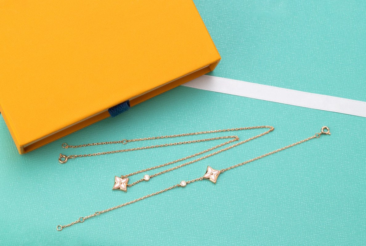 [Stellar Jewelry]STAR PINK MOP 1 DIAMOND PINK GOLD NECKLACE