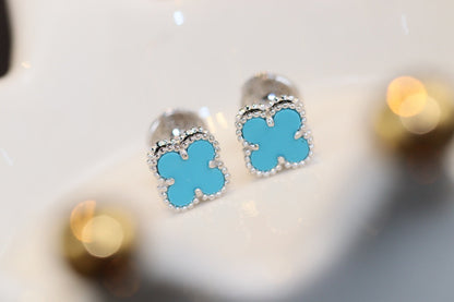 [Stellar Jewelry]CLOVER MINI TURQUOISE SILVER STUD EARRINGS