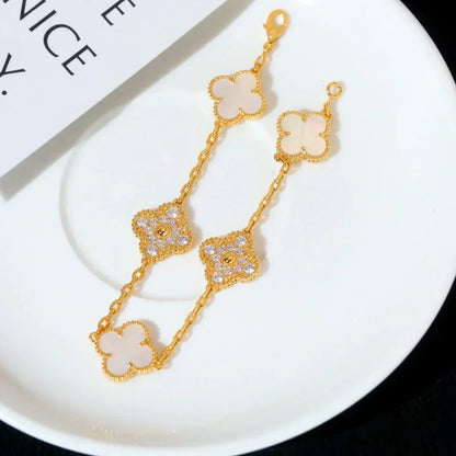 [Stellar Jewelry]CLOVER WHITE PEARL MOP 5 MOTIF BRACELET COLLECTION
