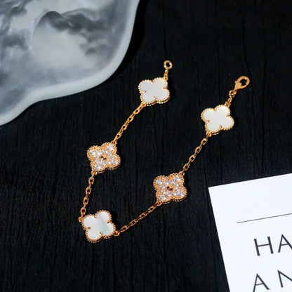 [Stellar Jewelry]CLOVER WHITE PEARL MOP 5 MOTIF BRACELET COLLECTION