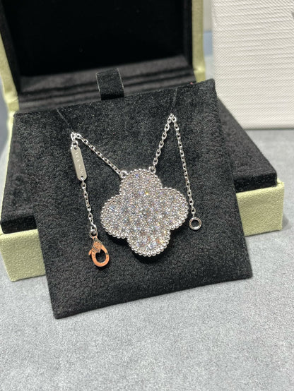 [Stellar Jewelry]CLOVER 25MM LARGE PENDANT DIAMOND PAVED SILVER NECKLACE