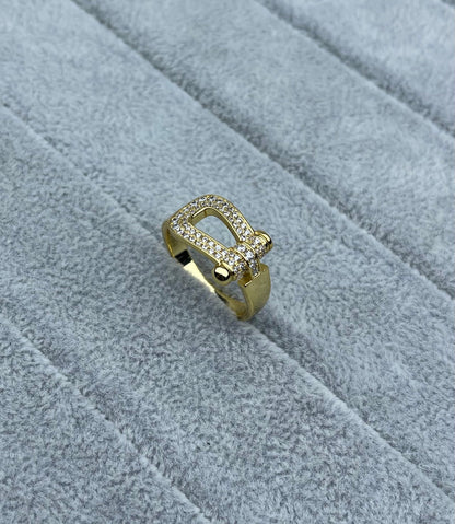 [Stellar Jewelry]Wide Hoof-Shaped Diamond-Studded Ring