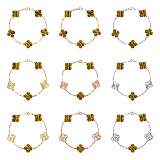 [Stellar Jewelry] CLOVER 5 MOTIFS TIGER EYE BRACELET COLLECTION