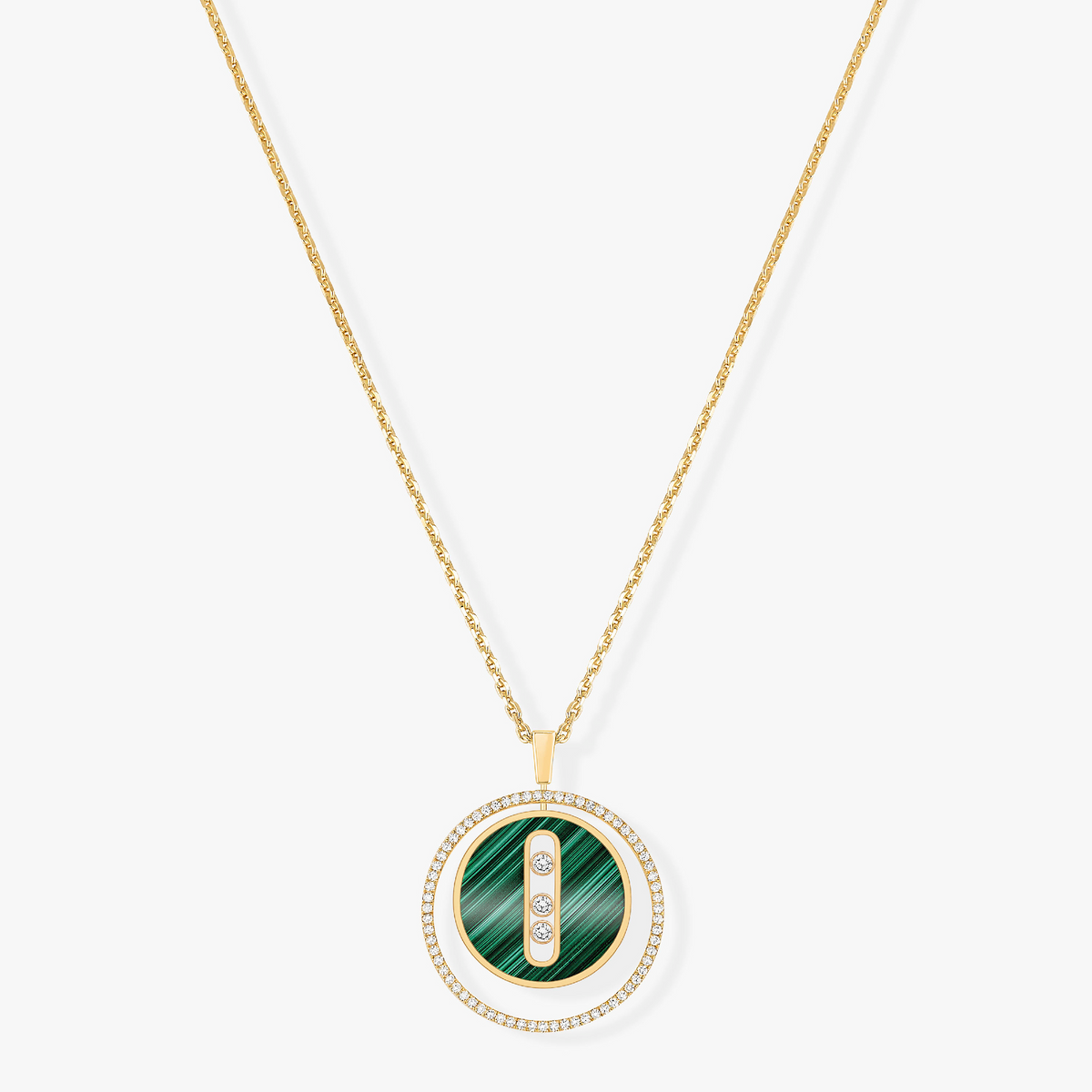 [Stellar Jewelry]LUCKY MOVE 3 DIAMOND MALACHITE GOLD DIAMOND NECKLACE