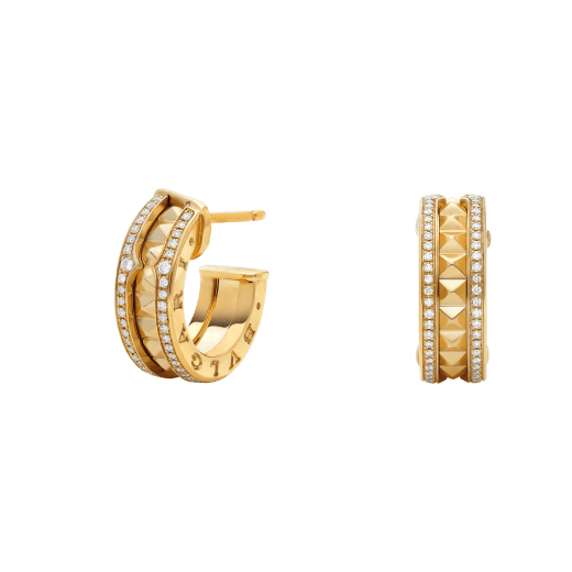 [Stellar Jewelry]ZERO 1 ROCK GOLD EARRINGS WITH STUDDED SPIRAL AND PAVED DIAMONDS