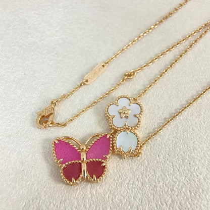 [Stellar Jewelry]ROSE QUARTZ THREE‑IN‑ONE BUTTERFLY NECKLACE
