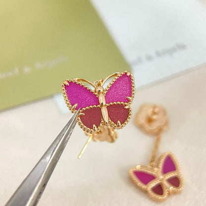 [Stellar  Jewelry]ROSE QUARTZ TWO‑FLOWER BUTTERFLY DROP EARRINGS