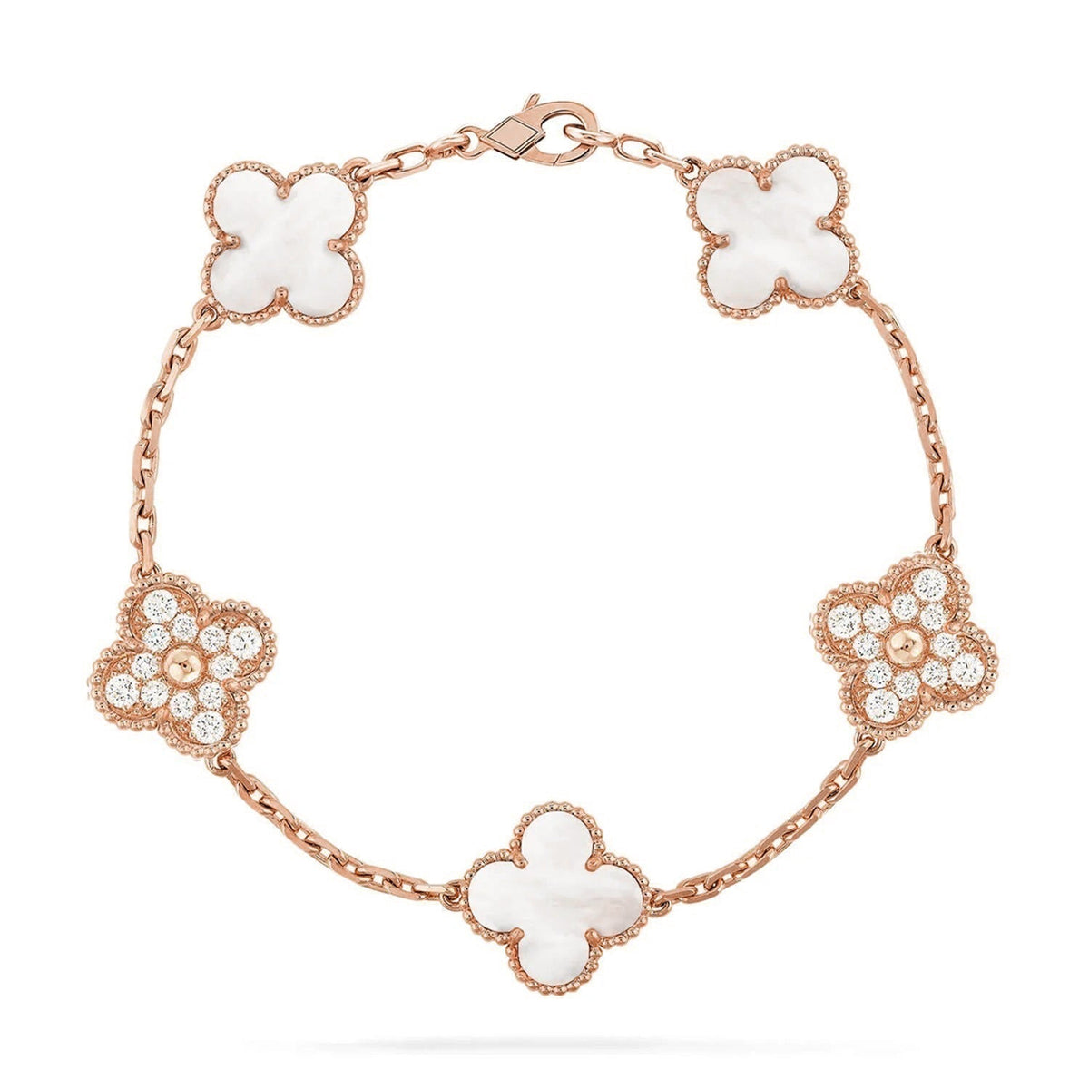 [Stellar Jewelry]CLOVER WHITE PEARL MOP 5 MOTIF BRACELET COLLECTION