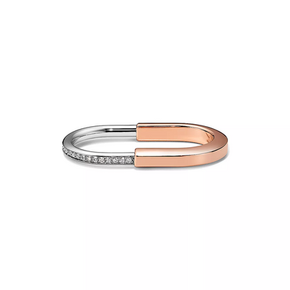 [Stellar jewels]LOCK RING TOW-FINGER ROSE AND WHITE GOLD DIAMONDS