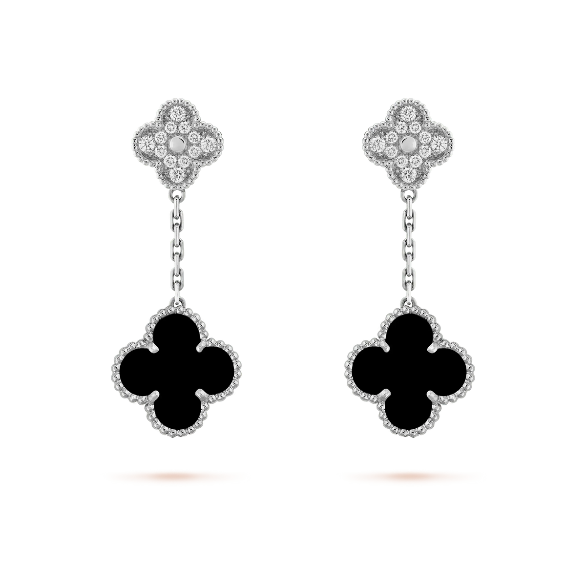[Stellar Jewelry]CLOVER 2 MOTIFS  DIAMOND ONYX EARRINGS SILVER