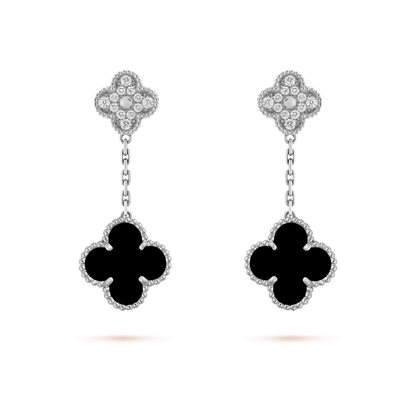 [Stellar Jewelry]CLOVER 2 MOTIFS  DIAMOND ONYX EARRINGS SILVER