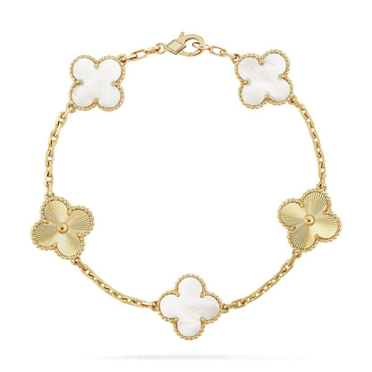 [Stellar Jewelry]CLOVER WHITE PEARL MOP 5 MOTIF BRACELET COLLECTION