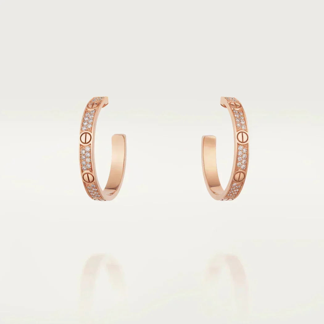 [Stellar Jewelry]LOVE DIAMOND PINK GOLD HOOP EARRINGS
