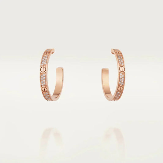 [Stellar Jewelry]LOVE DIAMOND PINK GOLD HOOP EARRINGS